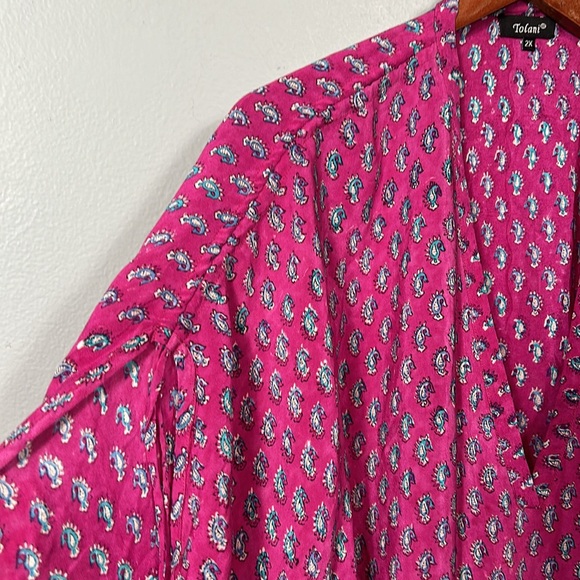 Tolani Silk 2X pink seahorse print drawstring kaftan like dress - like new - Picture 11 of 11